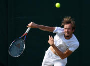 FILE PHOTO: Tennis - Wimbledon - All England Lawn Tennis and Croquet Club, London, Britain - July 6, 2018. Russia's Daniil Medvedev serves during the third round match against France's Adrian Mannarino. REUTERS/Toby Melville/File Photo