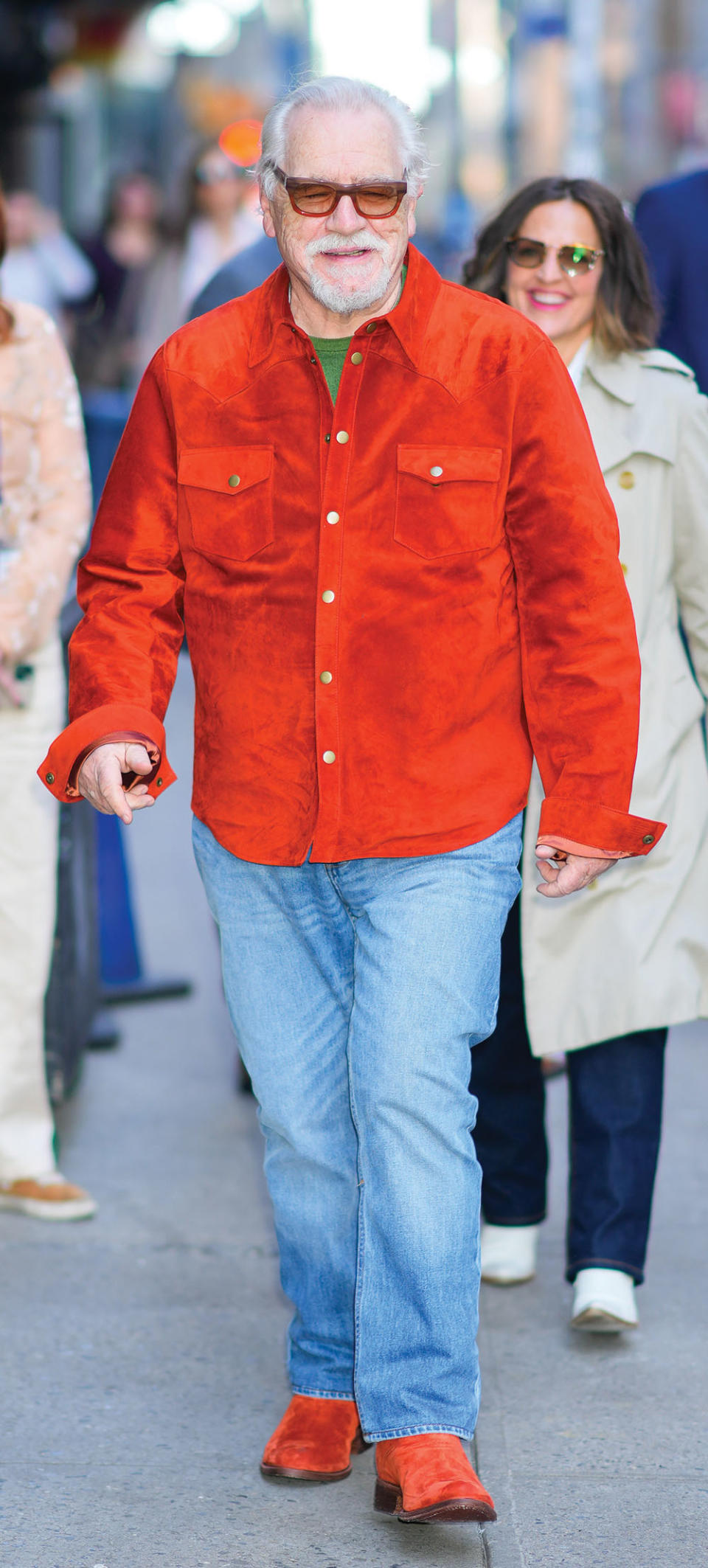Brian Cox wore Savas’ suede Lowry shirt jacket in April.