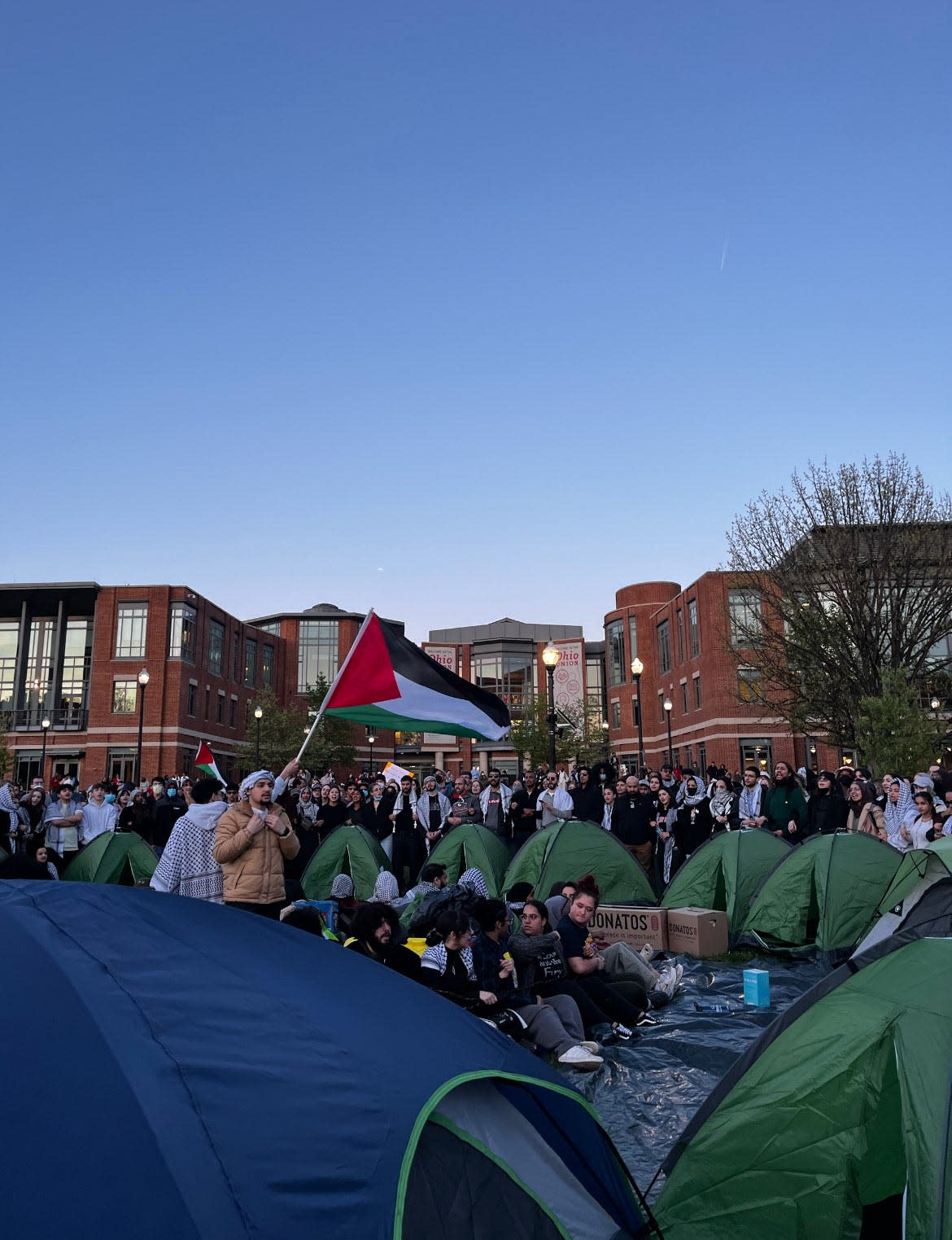 Students gather on the Ohio State South Oval on April 25th for a peaceful protest against the Israeli occupation of Palestine.