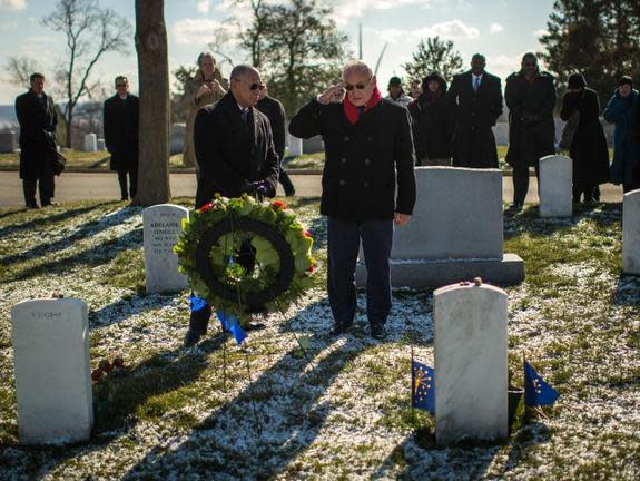 Astronaut Buzz Aldrin and NASA Administrator Charles Bolden lay a wreath at Arlington National Cemetery in honor of NASA's Day of Remembrance (Feb. 1).