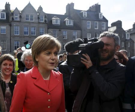 Scotland's First Minister Nicola Sturgeon campaigns at Castlegate, Aberdeen, Scotland, April 8, 2015. REUTERS/Russell Cheyne