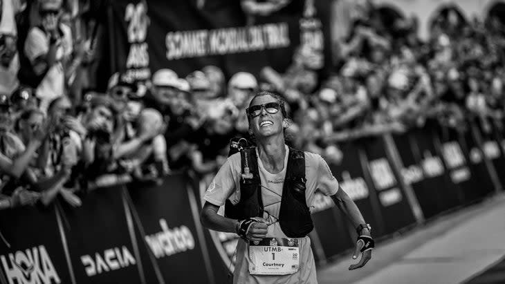 <span class="article__caption">US trailer Courtney Dauwalter celebrates as she crosses the finish line to win the 20th edition of The Ultra Trail du Mont Blanc (UTMB).</span> (Photo: Jeff Pachoud/AFP/Getty)