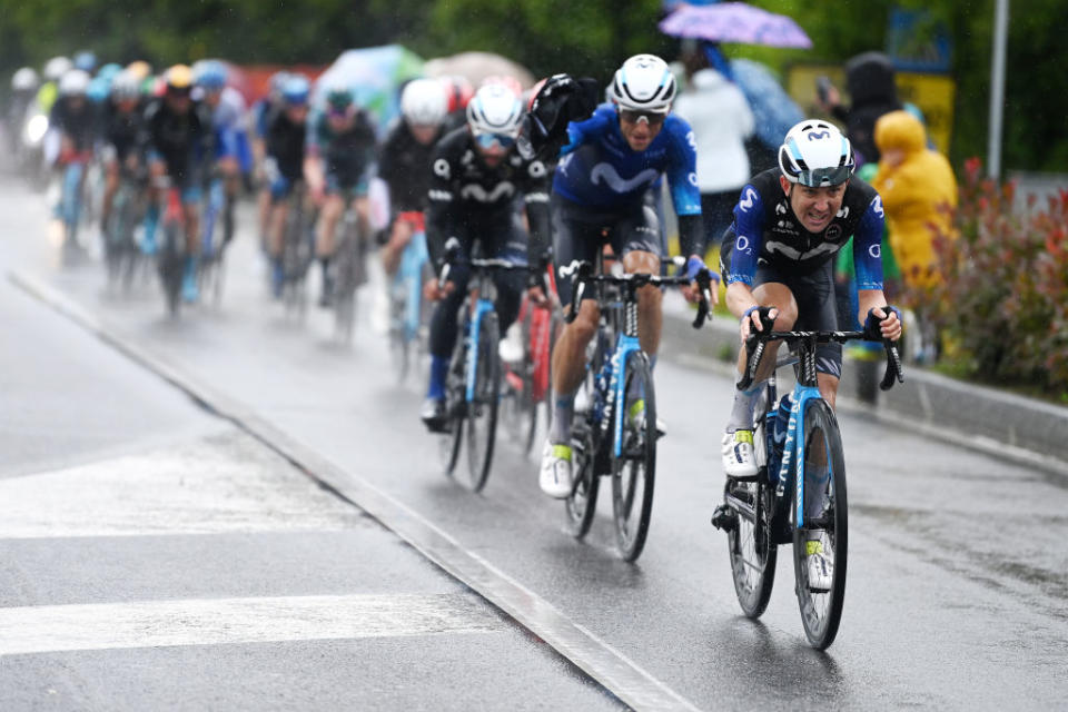 CASSANO MAGNAGO ITALY  MAY 20 Will Barta of The United States and Movistar Team leads the peloton during the 106th Giro dItalia 2023 Stage 14 a 194km stage from Sierre to Cassano Magnago  UCIWT  on May 20 2023 in Cassano Magnago Italy Photo by Tim de WaeleGetty Images