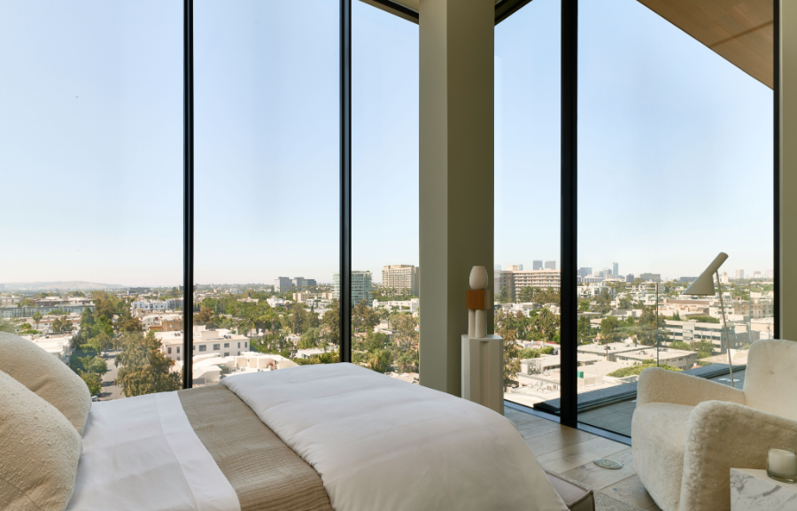Bedroom view of penthouse in West Hollywood that sold for a record-breaking $24 million.