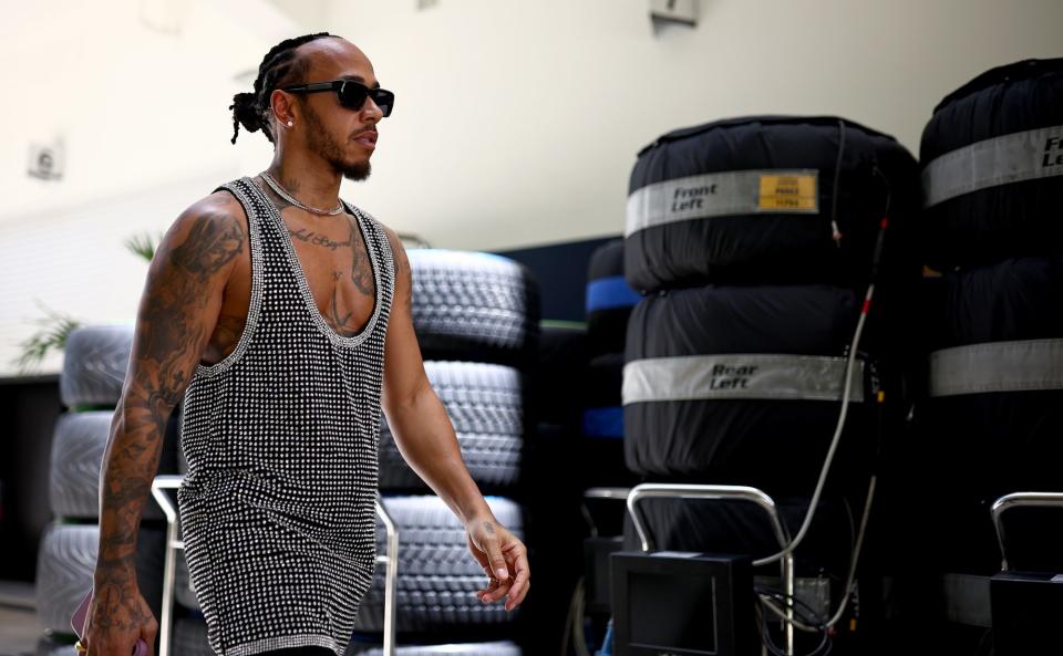 MIAMI, FLORIDA - MAY 02: Lewis Hamilton of Great Britain and Mercedes walks in the Paddock during previews ahead of the F1 Grand Prix of Miami at Miami International Autodrome on May 02, 2024 in Miami, Florida. (Photo by Jared C. Tilton - Formula 1/Formula 1 via Getty Images) 