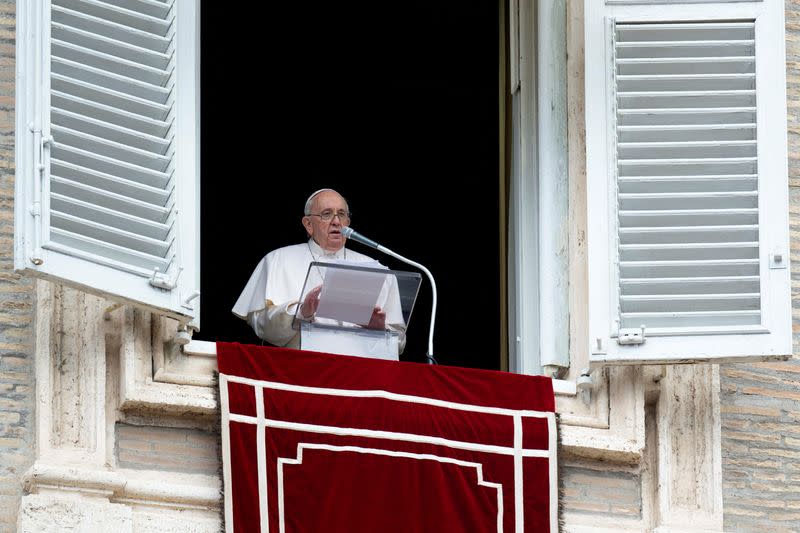 Pope Francis holds the Regina Caeli prayer at the Vatican