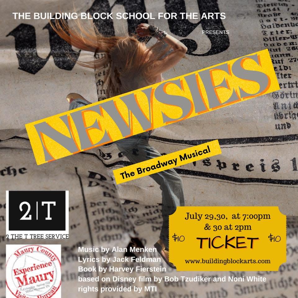 The Building Block School for The Arts will host "The Newsies" starting at 7 p.m. Saturday. Tickets are $10.