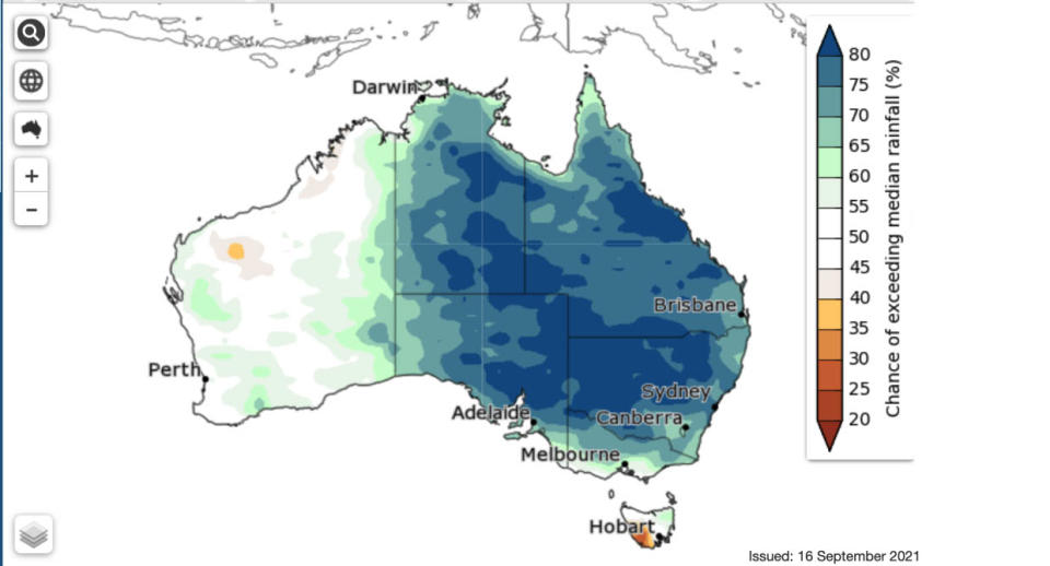 Rainfall is likely to be above average for the eastern two-thirds of Australia and below average for northern WA and south-west Tasmania. Source: Bureau of Meteorology