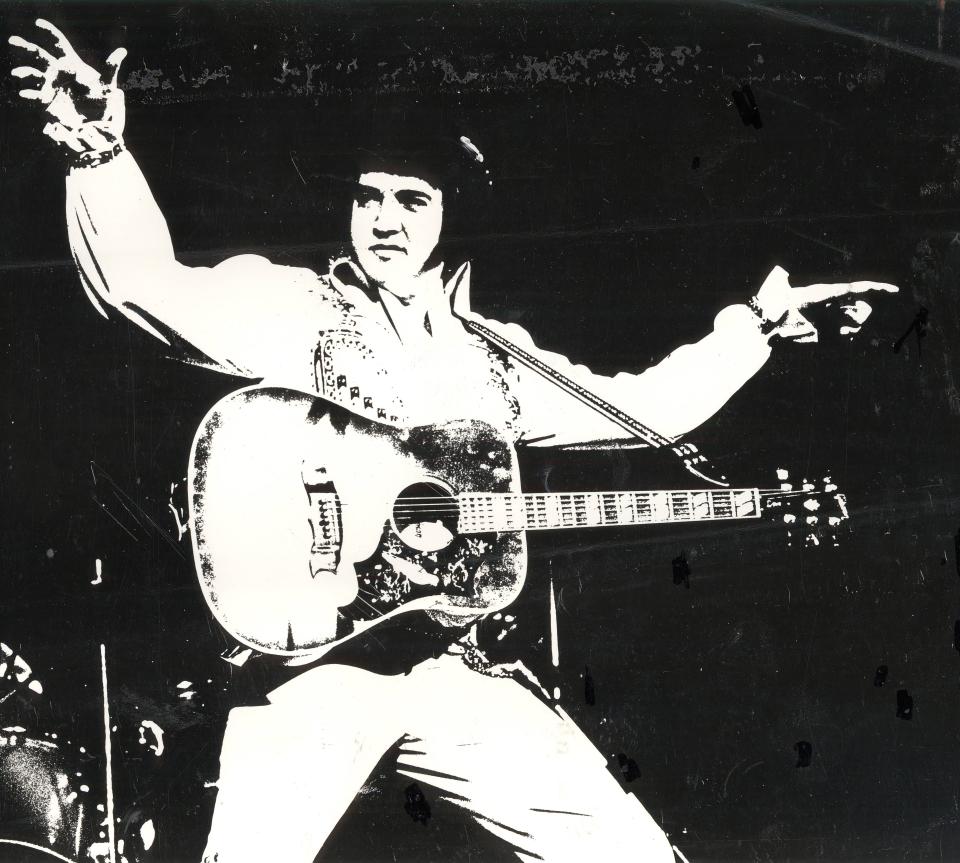 MARCH 21, 1976: Elvis Presley performs at Riverfront Coliseum.
The Enquirer/Mark Treitel
Monotone black and white taken from photo
Scanned 8/14/2017