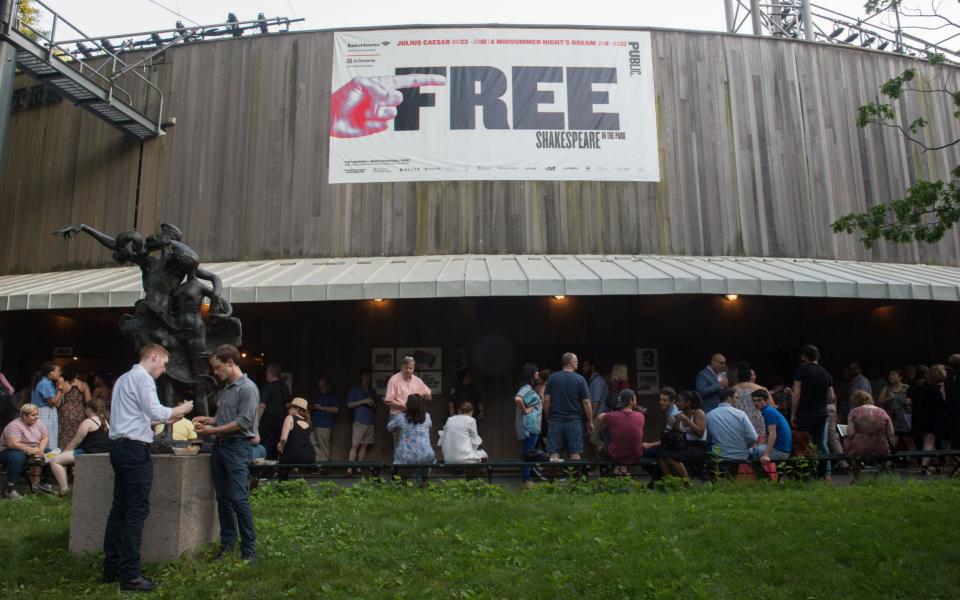 People arrive for the opening night of Shakespeare in the Park's production of Julius Caesar in New York - Credit: AFP