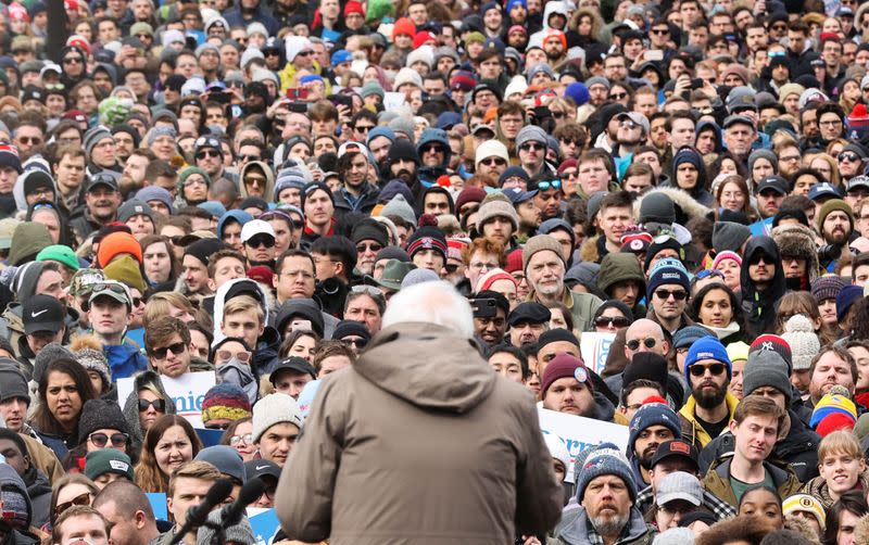 Democratic 2020 U.S. presidential candidate Senator Bernie Sanders rallies with supporters in Boston