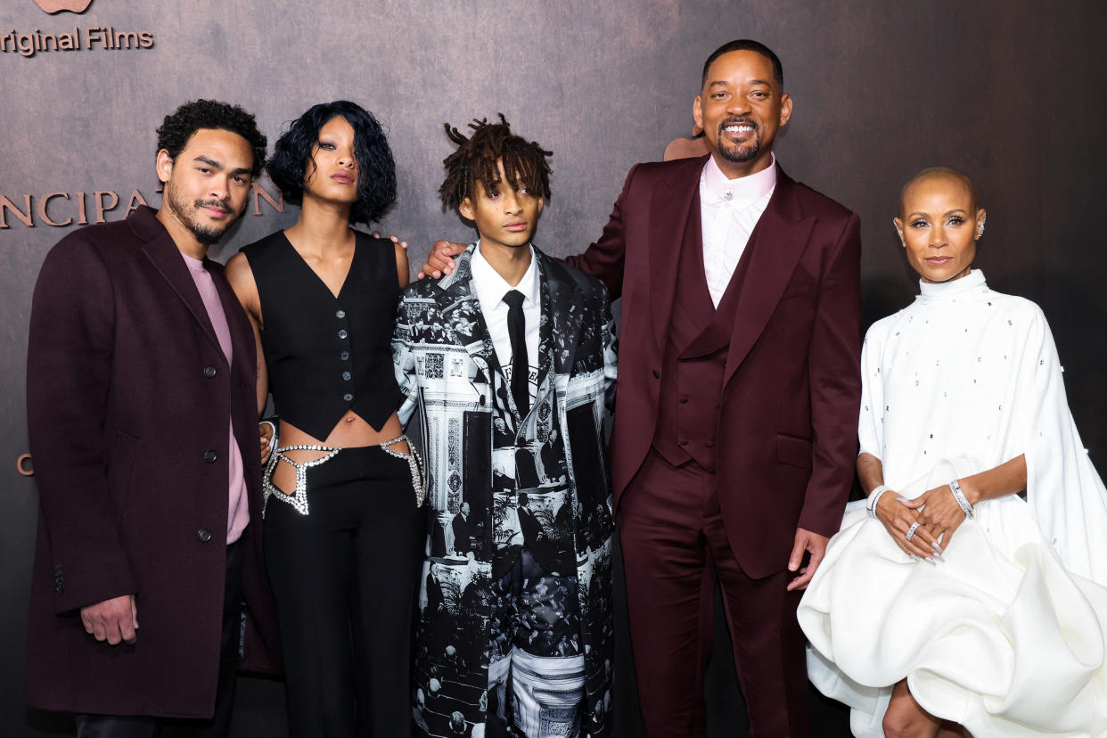 Trey Smith, Willow Smith, Jaden Smith, Will Smith, and Jada Pinkett Smith attend a premiere for the film 