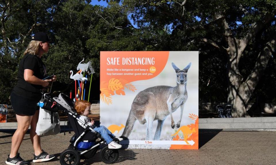 A family at Taronga Zoo after the end of Sydney’s lockdown