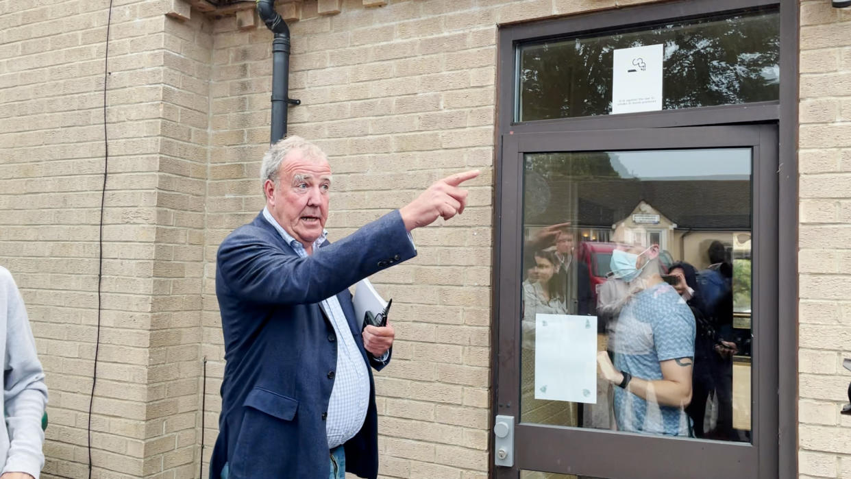 Jeremy Clarkson at the Memorial Hall in Chadlington, where he held a showdown meeting with local residents over concerns about his Oxfordshire farm shop.