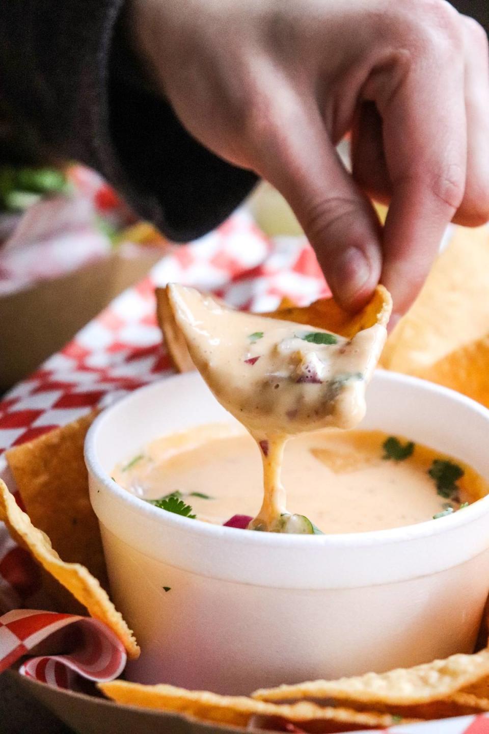 The spicy chorizo queso available at Wise Bird Cider’s Little Fork.