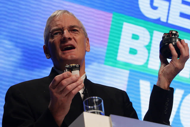 Sir James Dyson delivers his speech during the Conservative Party Conference in Manchester.