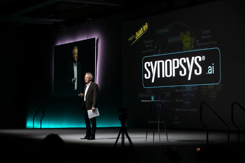 Synopsys Inc CEO Aart de Geus speaks at the company’s annual user conference in Santa Clara, California