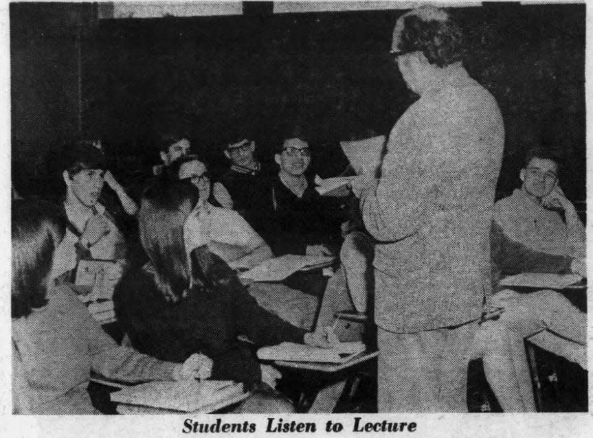Students at what was then called the University of Wisconsin Center- Fond du Lac listen to a lecture in this file photo from 1972.