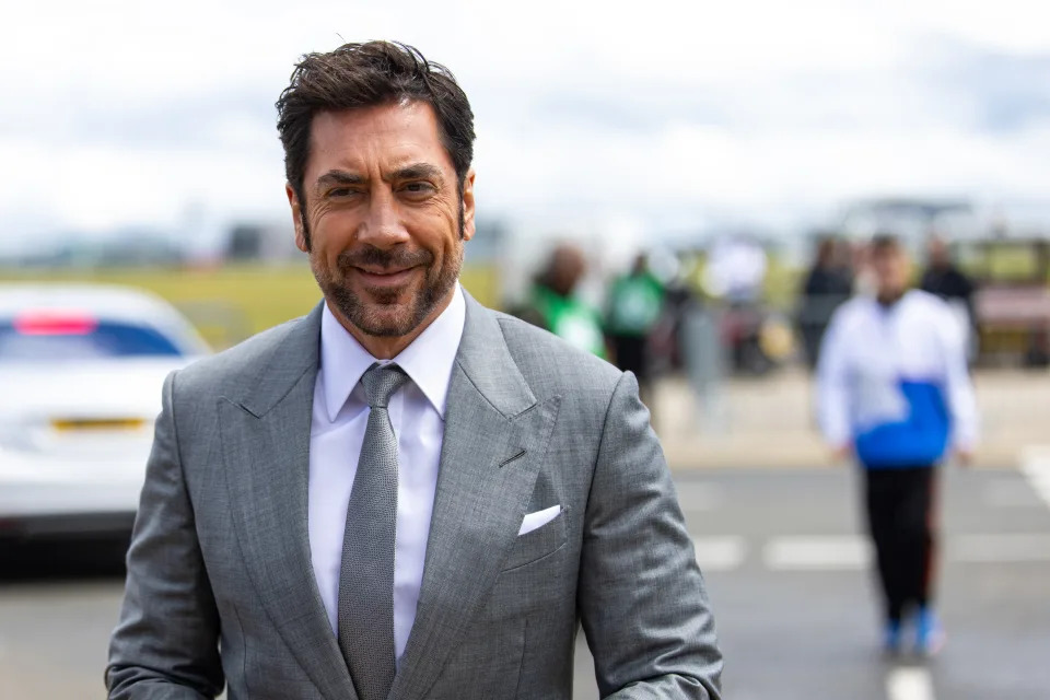 NORTHAMPTON, ENGLAND - JULY 7: Actor Javier Bardem arrives in the paddock during the F1 Grand Prix of Great Britain at Silverstone Circuit on July 7, 2024 in Northampton, United Kingdom. (Photo by Kym Illman/Getty Images)