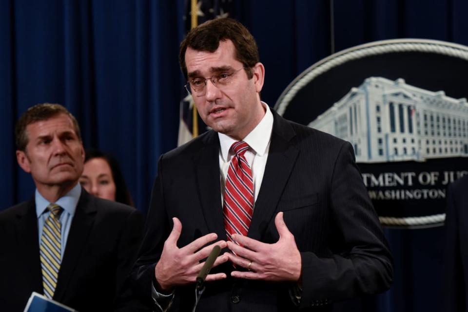 <div class="inline-image__caption"><p>Kansas Attorney General Derek Schmidt speaks during a news conference at the Department of Justice in Washington on February 22, 2018. </p></div> <div class="inline-image__credit">REUTERS</div>