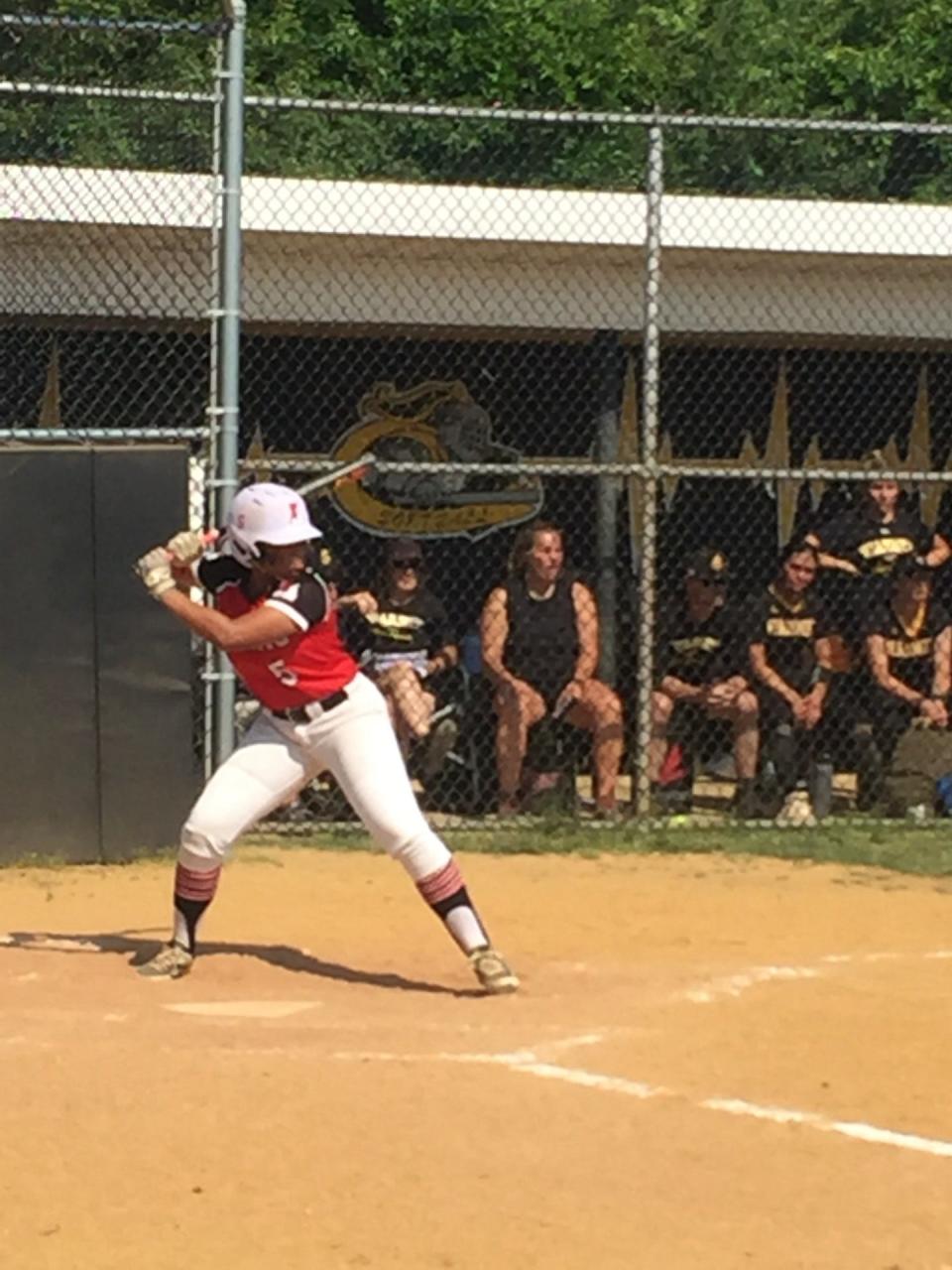 St. Thomas Aquinas softball player Melody Webb bats against St. John Vianney on June 2, 2023