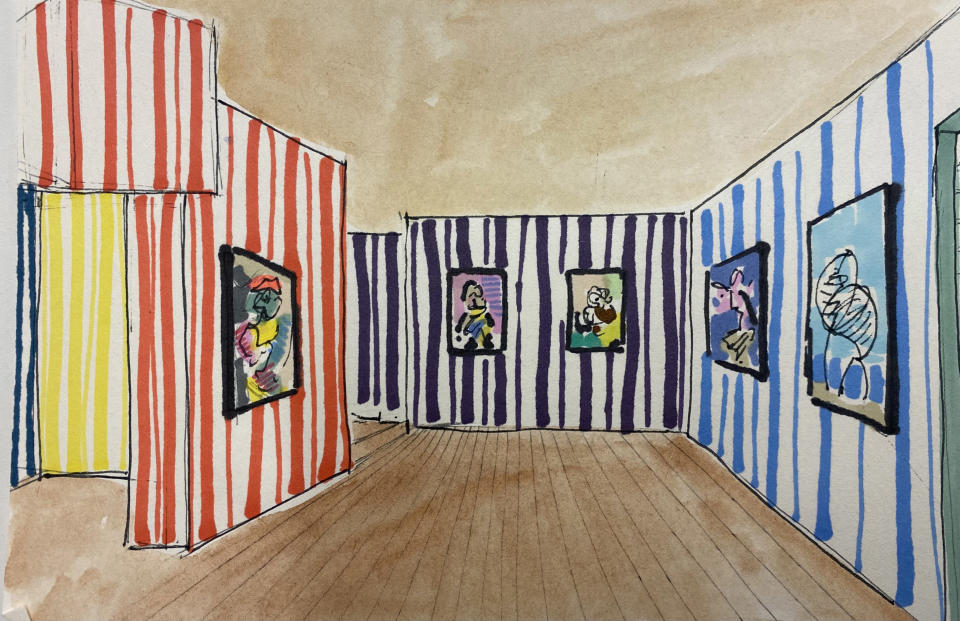 A preliminary sketch of Paul Smith’s scene setting at the Musée National Picasso.