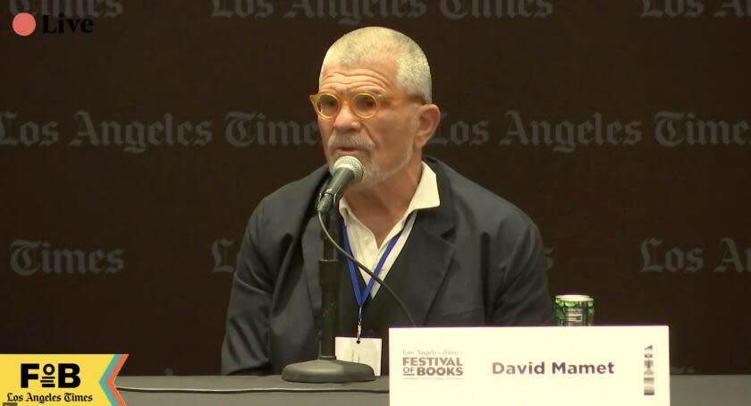 A screen shot of David Mamet during the Festival of Books livestream.