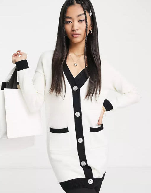 princess diana longline cardigan contrast trim asos