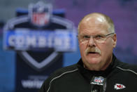 Kansas City Chiefs head coach Andy Reid speaks during a press conference at the NFL football scouting combine in Indianapolis, Tuesday, Feb. 25, 2020. (AP Photo/Michael Conroy)