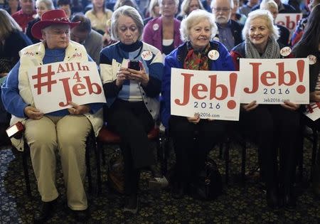 Supporters wait for Republican U.S. presidential candidate Jeb Bush to speak during a campaign event in Spartanburg, South Carolina February 19, 2016. REUTERS/Rainier Ehrhardt