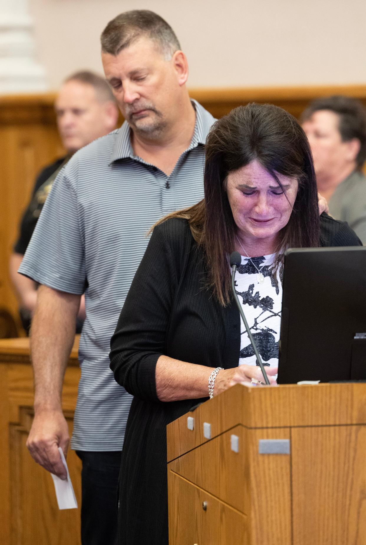 Lori and David Hughson, parents of David Hughson IV, read statements Wednesday before Stark County Common Pleas Judge Taryn Heath sentences Taben Armstead for the shooting death of their son in 2021.