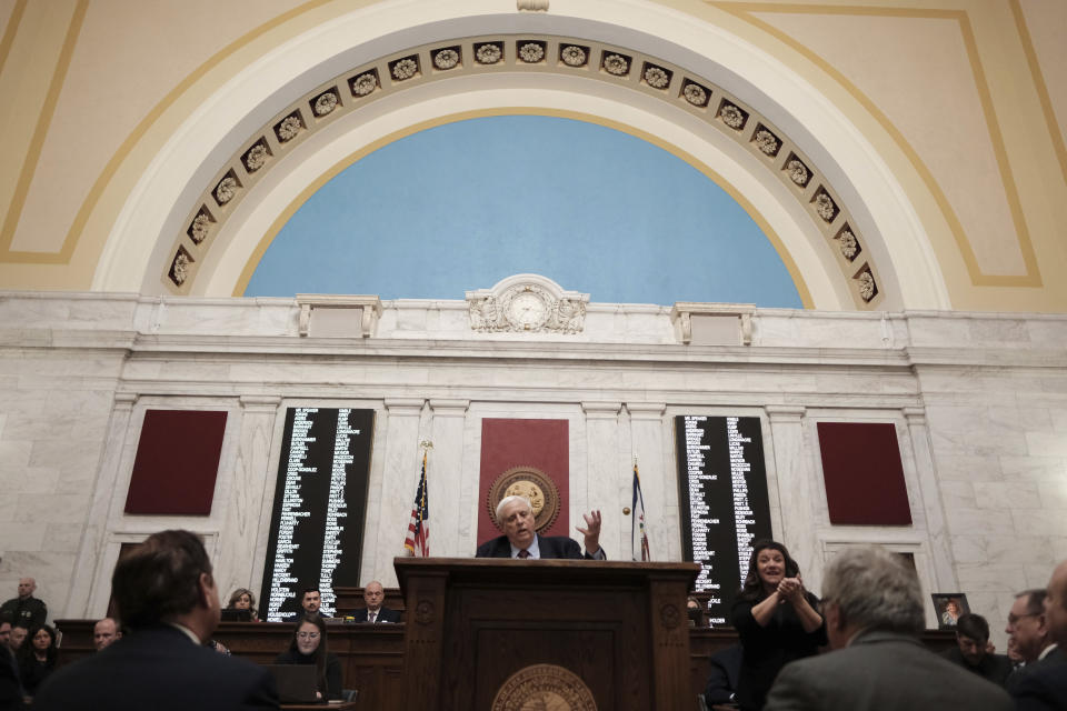 West Virginia Gov. Jim Justice delivers the State of the State address in Charleston, W.Va., on Wednesday, Jan. 10, 2024. (AP Photo/Chris Jackson)