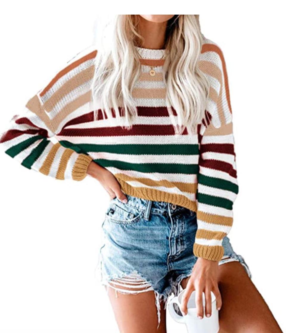 <a href="https://amzn.to/361z0Kc" target="_blank" rel="noopener noreferrer">This striped crew neck sweater</a> is available in sizes XS to XL in 12 colors. Find it for $31 on <a href="https://amzn.to/361z0Kc" target="_blank" rel="noopener noreferrer">Amazon</a>.