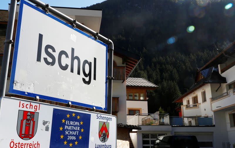 FILE PHOTO: The town sign is seen in the Tyrolean ski resort of Ischgl