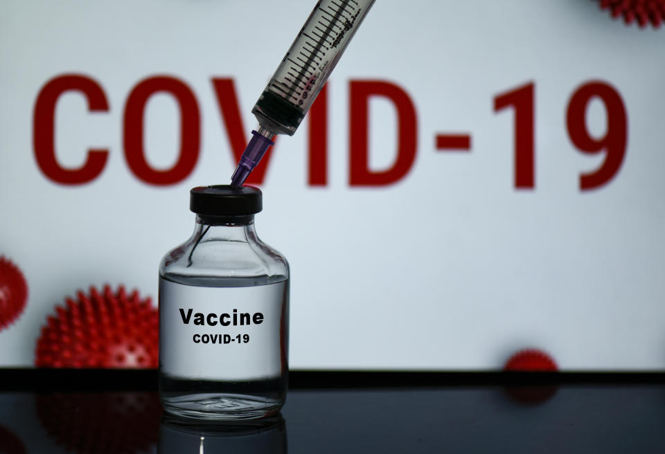 In this photo illustration a bottle of  Covid-19 coronavirus Vaccine is seen