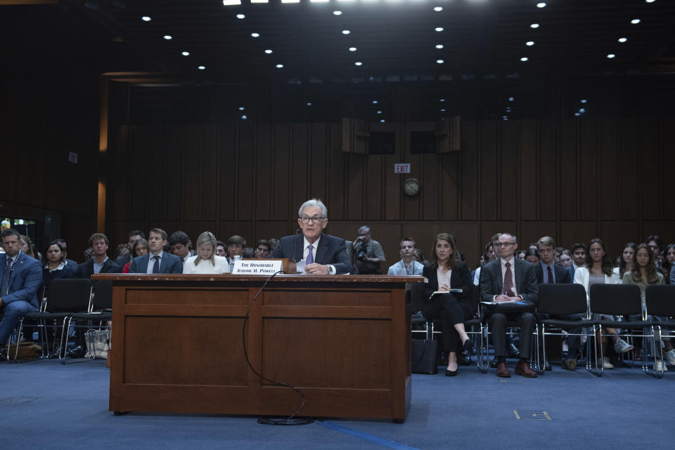 Chair of the Federal Reserve of the United States Jerome Powell at a hearing for the Committee on Banking, Housing, and Urban Affairs to present "The Semiannual Monetary Policy Report to Congress" in the Hart Senate office building in Washington, D.C. on Wednesday, July 9, 2024. (Photo by Annabelle Gordon/Sipa USA)(Sipa via AP Images)