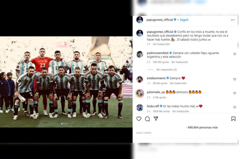 La palabra del Papu tras la derrota ante Arabia Saudita (Foto Instagram @papugomez_official)