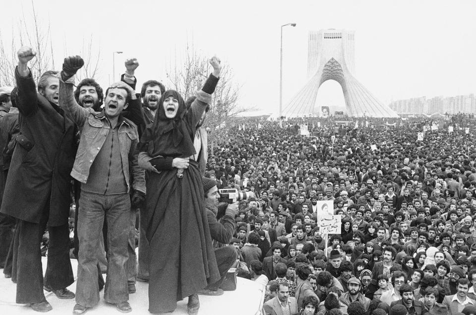 More than a million supporters of an Islamic republic assembled around the Shah Memorial in Tehran in a powerful show of strength against the civilian government left behind by Shah Mohammad Reza Pahlavi, Jan. 19, 1979.<span class="copyright">Aristotle Saris—AP</span>