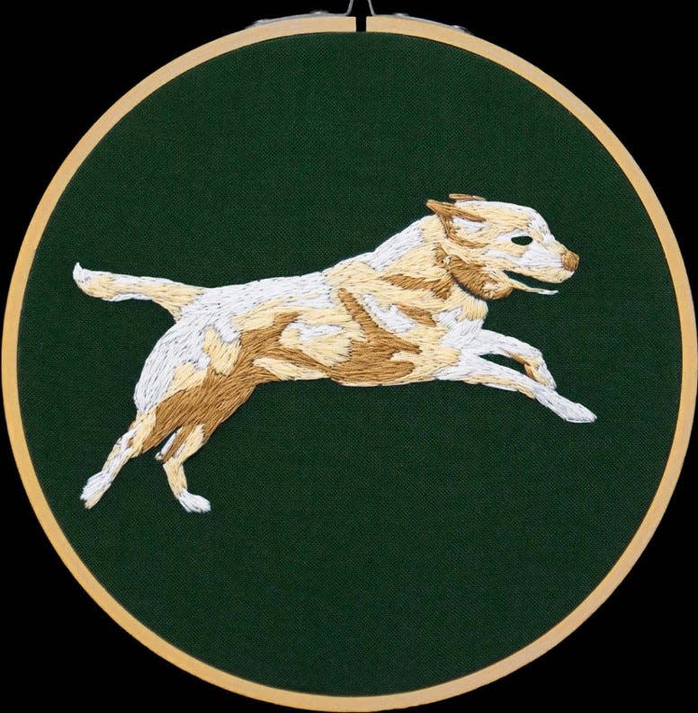 Aubrey Longley-Cook, frame 01 from Runaway, 2010, thread on cotton, 7 inch diameter.