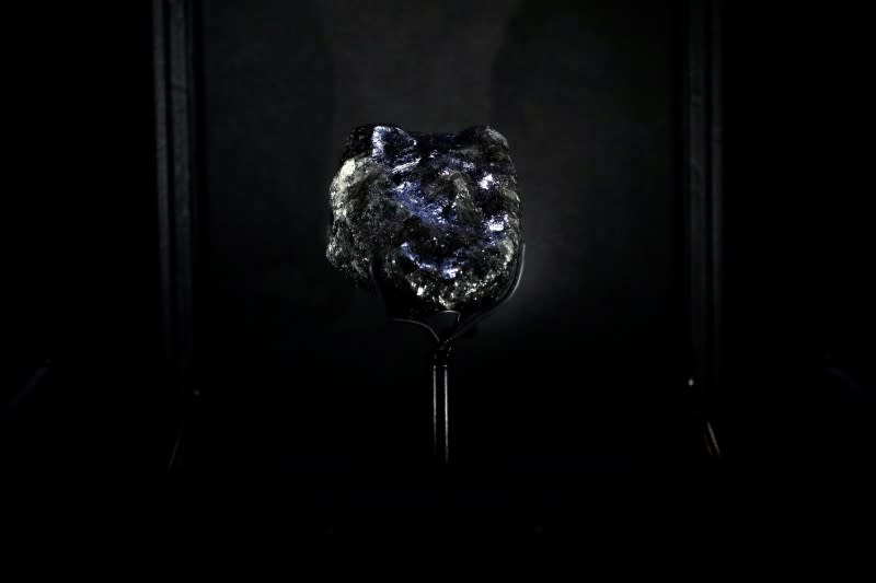 A recently purchased "Sewelo diamond" is displayed during a press preview at the Louis Vuitton store in Paris