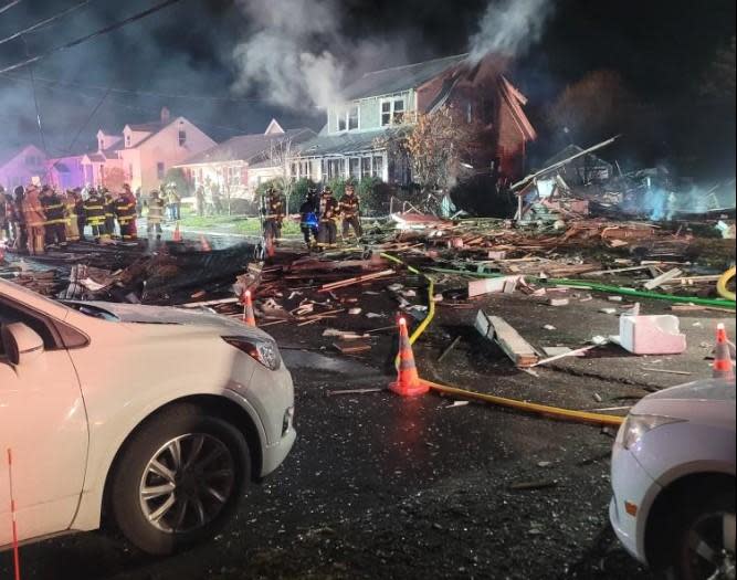 At the scene of a house explosion in Oneonta, New York, on Dec. 9, 2023.  / Credit: Otsego County Sheriff's Office