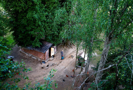 Yuri Baikov, 69, walks to feed his domesticated birds near his hut, situated in a forest near the village of Yukhovichi, Belarus, June 20, 2018. REUTERS/Vasily Fedosenko