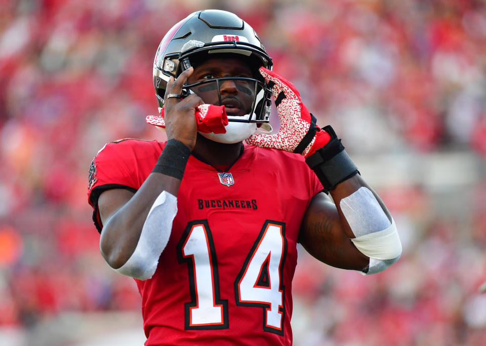 Chris Godwin is being overvalued in early fantasy football drafts despite needing to miss significant time as he recovers from a knee injury. (Photo by Julio Aguilar/Getty Images)