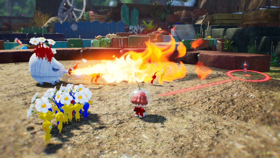  Pikmin 4: leader with a group of pikmin and fire. 