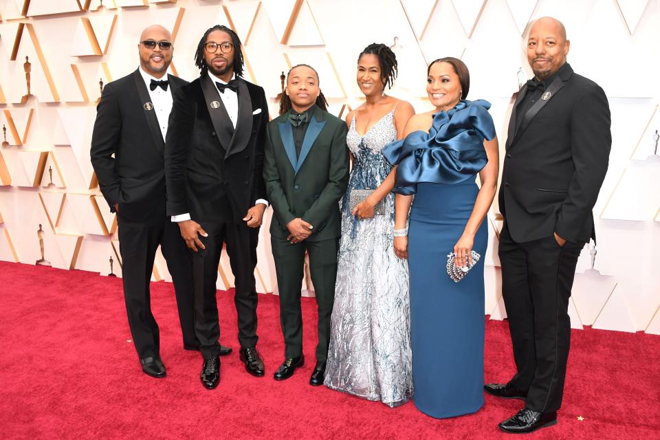 DeAndre Arnold joined the Oscars red carpet with his mother, Sandy Arnold, and the team behind the Oscar-nominated short animated film "Hair Love." (Photo: ROBYN BECK via Getty Images)