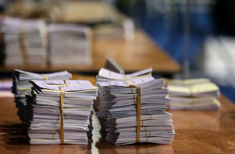 Counted ballots at the count centre, Titanic Quarter, Belfast, Northern Ireland