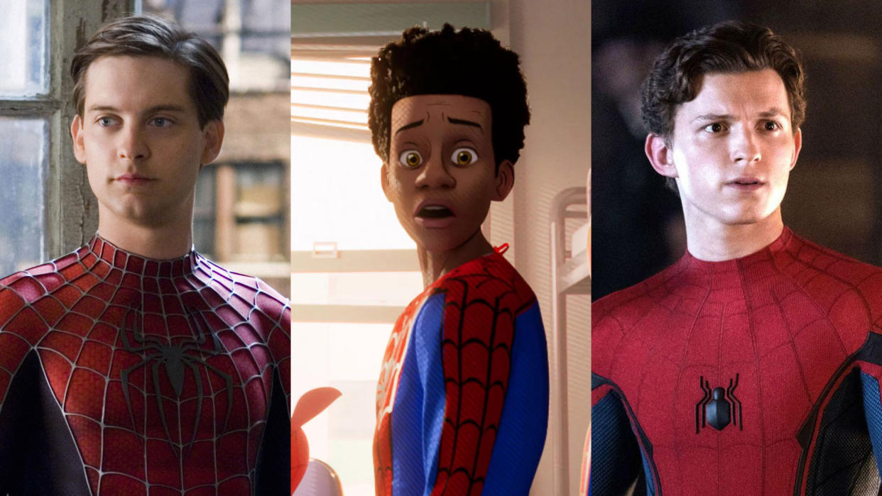 Tobey Maguire, Tom Holland and Andrew Garfield almost showed up in 'Spider-Man: Into the Spider-Verse'. (Credit: Sony/Marvel)