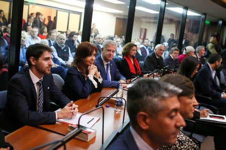 Former Argentine President Cristina Fernandez de Kirchner looks on in a court room before the start of a corruption trial, in Buenos Aires, Argentina May 21, 2019. REUTERS/Agustin Marcarian