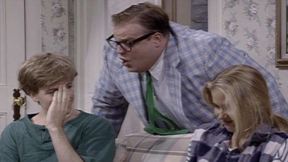 <p> After seeing Chris Farley perform at Second City as his character, Matt Foley, Bob Odenkirk was inspired to write the sketch that introduced the motivational speaker to <em>SNL</em> in 1993. However, as the former <em>Breaking Bad</em> cast member revealed on <a href="https://youtu.be/JGzkeRHG5Zw?si=LDDYLBuZg0WT9e3u&t=503" rel="nofollow noopener" target="_blank" data-ylk="slk:Hot Ones;elm:context_link;itc:0;sec:content-canvas" class="link ">Hot Ones</a>, it was Robert Smigel’s last-minute idea for Farley to fall down onto the table. </p>