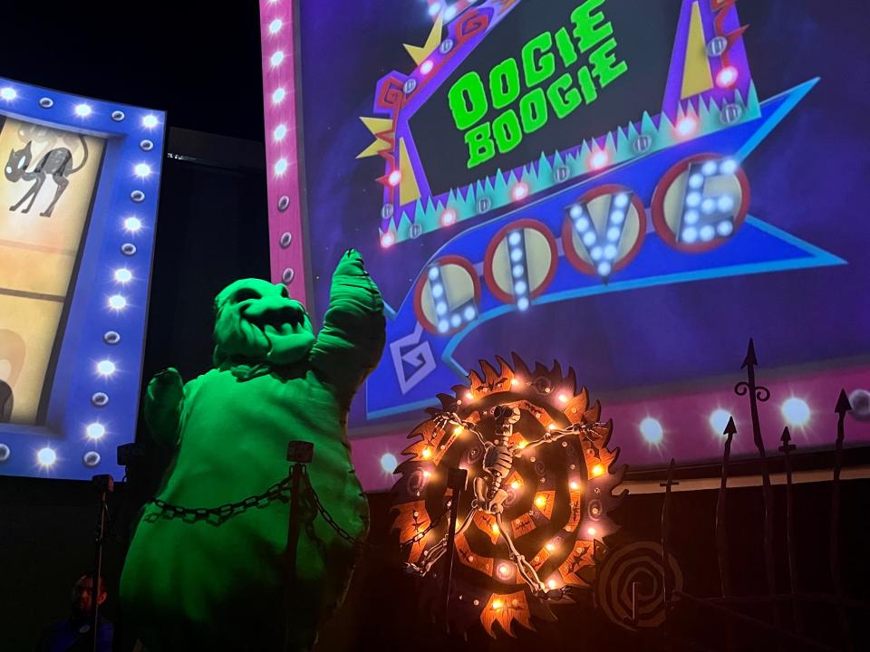 oogie boogie on a treat trail at oogie boogie bash in disneyland